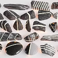Natural Stone And Wood Decorative Elements With Striped Textures And Various Shapes For Design