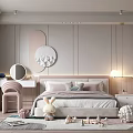 Cozy Kids Room Interior With Pastel Pink White Decor Stuffed Toys And Study Desk
