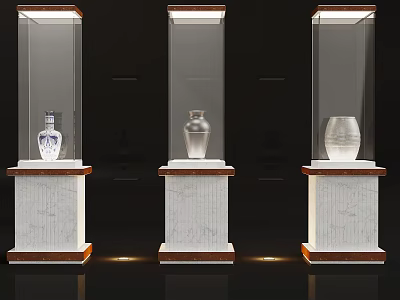 Modern Display Cabinets With Glass Doors And Marble Bases Showcasing Decorative Vases 3d model