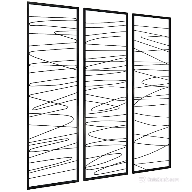 Modern Abstract Wall Decor With Vertical Stripes And Curved Lines Design 3d model 