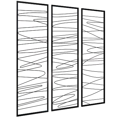 Modern Abstract Wall Decor With Vertical Stripes And Curved Lines Design 3d model