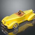 Vintage Yellow Convertible Car with Brown Interior Yellow Wheels and White Tires and Shiny Reflection