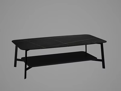 Black Rectangular Coffee Table With Two Tier Design And Sleek Metal Legs 3d model