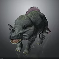 Fierce Horned Fantasy Creature 3D Character With Gray Skin And Pink Spines