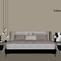 Modern Minimalist Double Bed With Beige Walls Nightstands Table Lamps Pillows And Bedspread