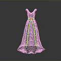 Elegant Pink Lace Long Dress With Decorative Belt And Flowy Skirt