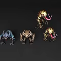 Creative Mythical Monster Characters With Spikes Tentacles And Various Colors 3d model