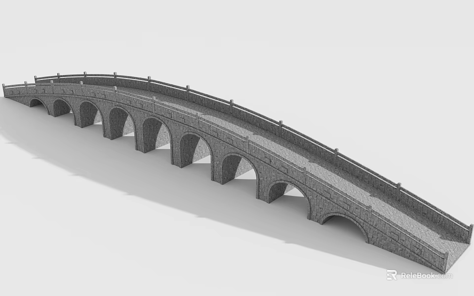 Classic Stone Arch Bridge With Multiple Arches And Stone Railings Design 3d model 
