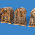 Vintage Wooden Audio Speakers With Carved Patterns Classic Retro Design On Blue Background