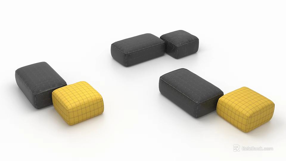 Modern Modular Exhibition Tables And Chairs With Black Yellow Padded Seats 3d model 