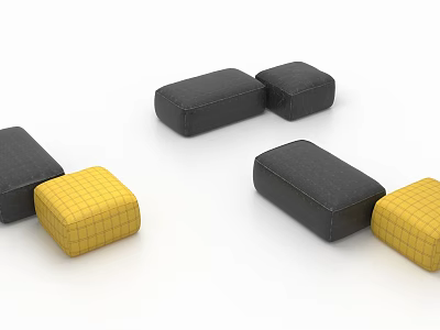 Modern Modular Exhibition Tables And Chairs With Black Yellow Padded Seats 3d model