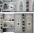 Modern Blue Wardrobe With Rocket Shaped Design Shelves And Storage Lighting 3d model