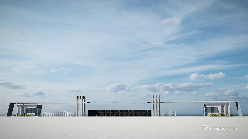 Modern Entrance Gate Design With Open Square And Blue Sky Background 3d model