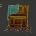 Vintage Wooden Piano Covered With Cloth On Scattered Wooden Planks