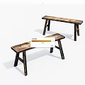 Rustic Wooden Benches With Solid Wood Construction And Vintage Design 3d model