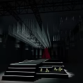 Modern Banquet Hall With Stage Red Carpet Geometric Steps And Lighting Decorations