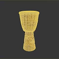 Decorative Wooden Drum With Intricate Carved Base And Woven Rope For Home Use