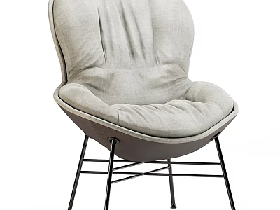 Gray Plush Accent Chair With Soft Cushion And Black Metal Legs Modern Design 3d model