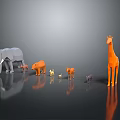 Origami Animal Models In Different Colors Featuring Giraffe Elephant Bear And Smaller Creatures On
