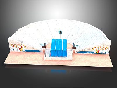 Arched Structure With White Seats Blue Central Area And Decorative Side Elements 3d model
