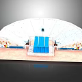 Arched Structure With White Seats Blue Central Area And Decorative Side Elements