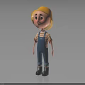 3D Animated Boy Character Wearing Yellow Hard Hat Striped Shirt Blue Overalls And Black Boots