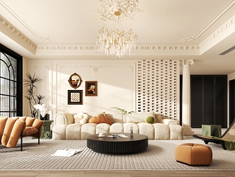 Cream Living Room French Living Room 3d model