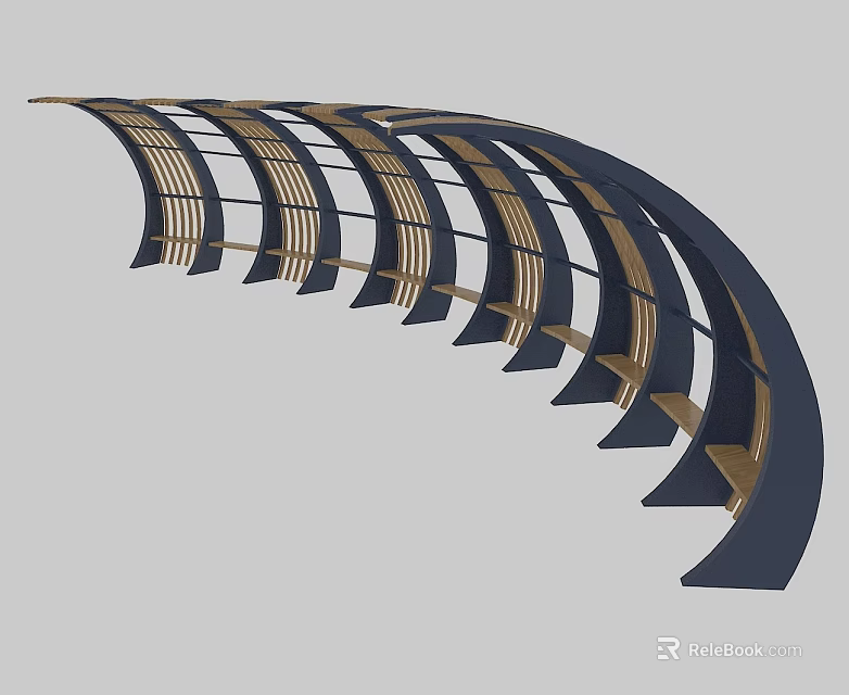 Modern Arched Swing Doors With Black Frame And Golden Accents Curved Layout 3d model 