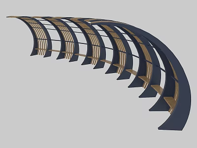 Modern Arched Swing Doors With Black Frame And Golden Accents Curved Layout 3d model