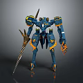 Blue And Orange Armored Mech Robot With Sharp Sword And Mechanical Limbs 3d model