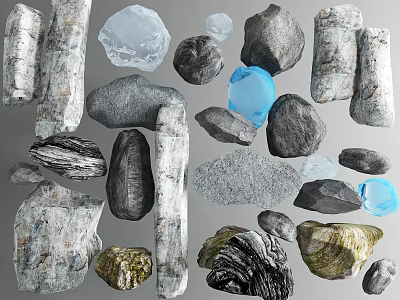 Various Types of Natural Stones and Wood Pieces for Decorative Design Projects 3d model
