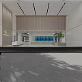 Modern Minimalist Office Lobby Reception With White Marble Counter Wooden Grille Decor And Indoor Greenery