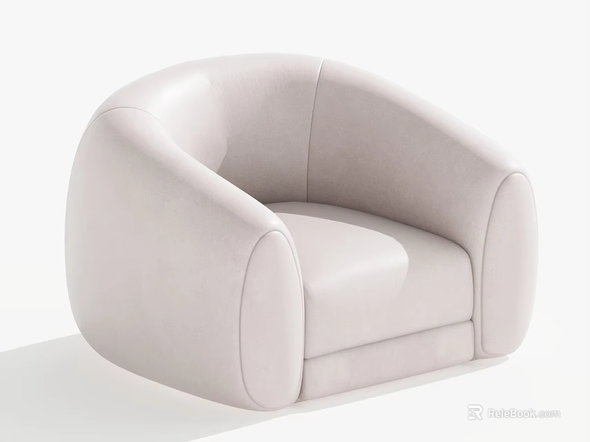 Modern Light Beige Leather Accent Chair With Curved Armrests And Rounded Design 3d model 