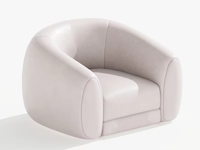 Modern Light Beige Leather Accent Chair With Curved Armrests And Rounded Design 3d model