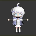 Cartoon Child With White Hair and Blue Eyes In White Dress Standing Arms Outstretched