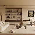 Minimalist Modern Living Room Interior With Sofa Bookshelf And Plants