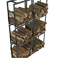 Stone Wood Logs Stacked Neatly On Metal Storage Racks For Organized Firewood