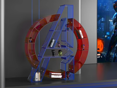 Modern Circular Ring Shaped Bookcase With Glass Shelves And Decorative Figurines 3d model
