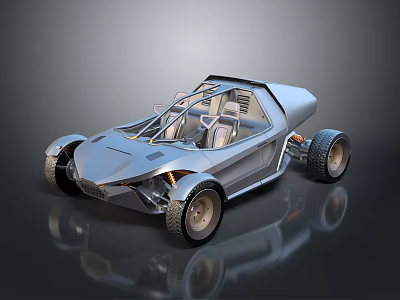 Silver Futuristic Off Road Concept Car With Open Cockpit And Large Wheels 3d model