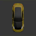 Golden Modified Sports Car With Black Carbon Fiber Roof Rear Spoiler And Silver Wheels