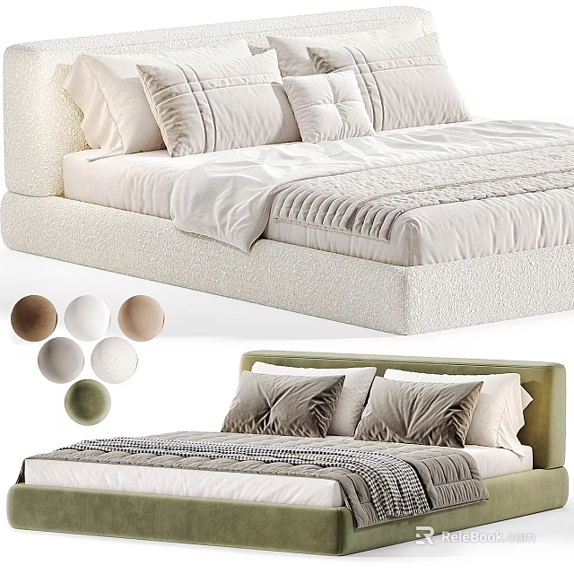 Modern Double Bed Design With Upholstered Frame Multiple Color Options And Soft Decorative Pillows 3d model 