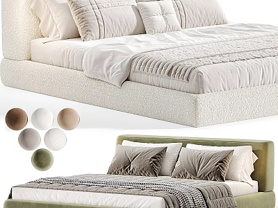 Modern Double Bed Design With Upholstered Frame Multiple Color Options And Soft Decorative Pillows 3d model