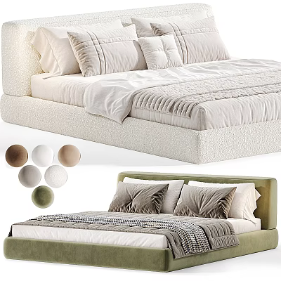 Modern Double Bed Design With Upholstered Frame Multiple Color Options And Soft Decorative Pillows 3d model
