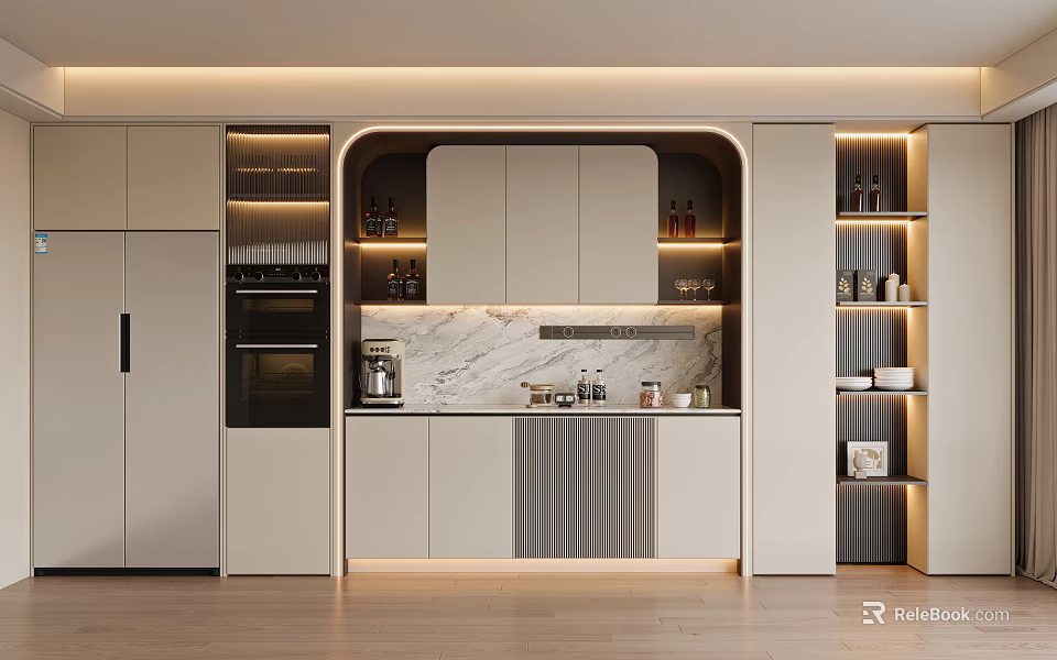 Modern Entryway Cabinet And Sideboard With Marble Countertop And LED Strip Lights 3d model 