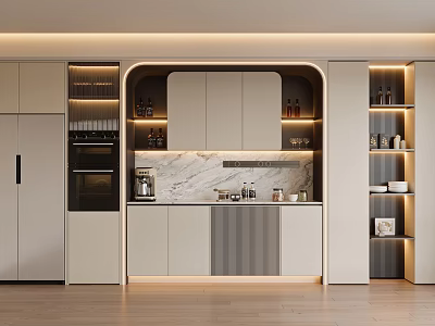 Modern Entryway Cabinet And Sideboard With Marble Countertop And LED Strip Lights 3d model