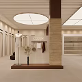 Elegant Modern Warm Beige Clothing Store Interior With Display Racks Comfortable Sofa And Gentle Lighting