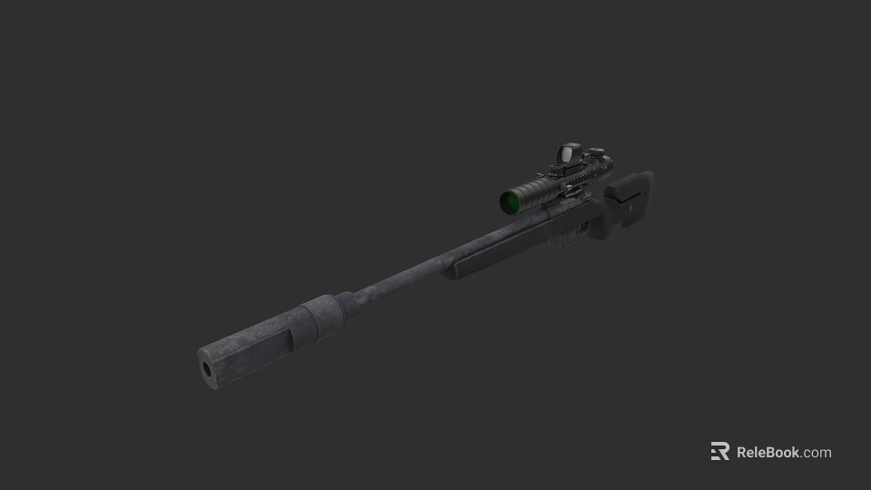 Tactical Sniper Rifle With Green Scope And Long Barrel Design 3d model 