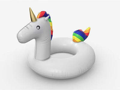 Unicorn Design Inflatable Swim Ring With Rainbow Mane Tail For Water Sports Equipment 3d model