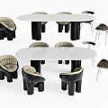 Modern Dining Table Set With Oval White Tabletop Black Legs And Various Modern Designed Chairs 3d model