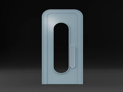 Light Blue Swing Door With Oval Glass Window And Sleek Handle Design 3d model